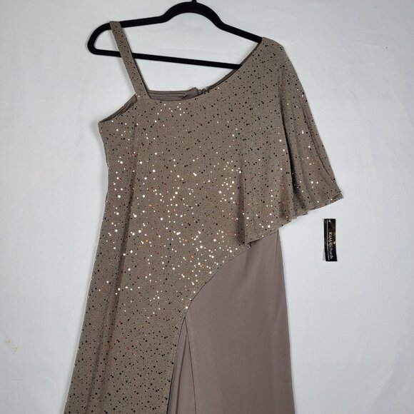 R&M Richards Sequined Jumpsuit Women's 10 Beige Wide Leg One Shoulder Formal NWT - Picture 3 of 11